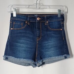 NOBO Jr Girls High Rise Dark Wash Denim Shorts Frayed Cuff Size 7 Stretch Summer